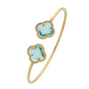 9ct Yellow Gold 4 Leaf Clover Blue Stone Cuff Bangle Bracelets Bevilles 