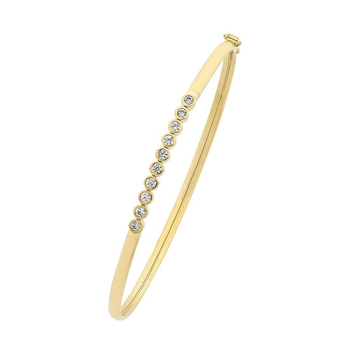 9ct Yellow Gold Silver Infused Cubic Zirconia Oval Bangle Bracelets Bevilles 