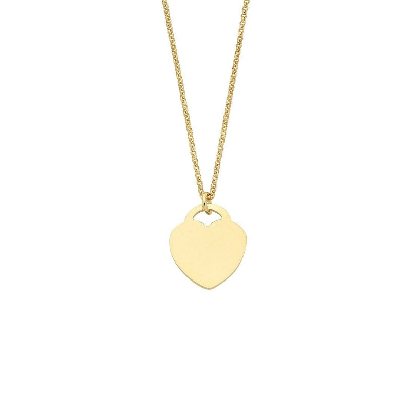9ct Yellow Gold Silver Infused Flat Heart Necklace Necklaces Bevilles 