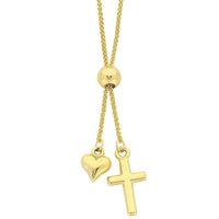 9ct Yellow Gold Silver Infused Heart and Cross Charm Necklace Necklaces Bevilles 