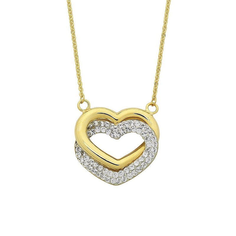 9ct Yellow Gold Silver Infused Interlocked Hearts Necklace Necklaces Bevilles 