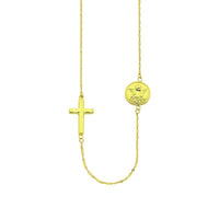 9ct Yellow Gold Silver Infused Cross & Angel Pendant Necklace Necklaces Bevilles 