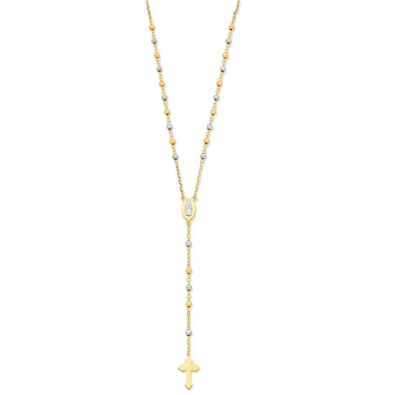 9ct Two Tone Gold Silver Infused Rosary Bead Necklace Necklaces Bevilles 