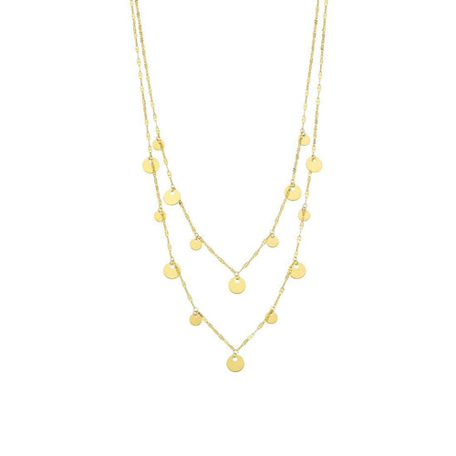 9ct Yellow Gold Silver Infused Disc Charm Double Necklace Necklaces Bevilles 