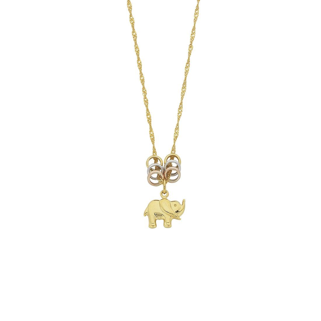 9ct Yellow Gold Silver Infused Elephant and Lucky Rings Necklace Necklaces Bevilles 