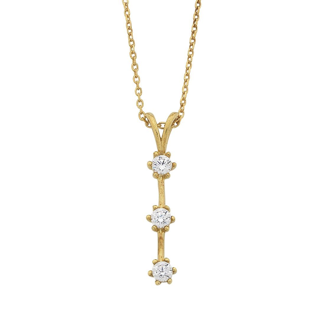 9ct Yellow Gold Silver Infused Triple Cubic Zirconia Drop Bar Necklace Necklaces Bevilles 