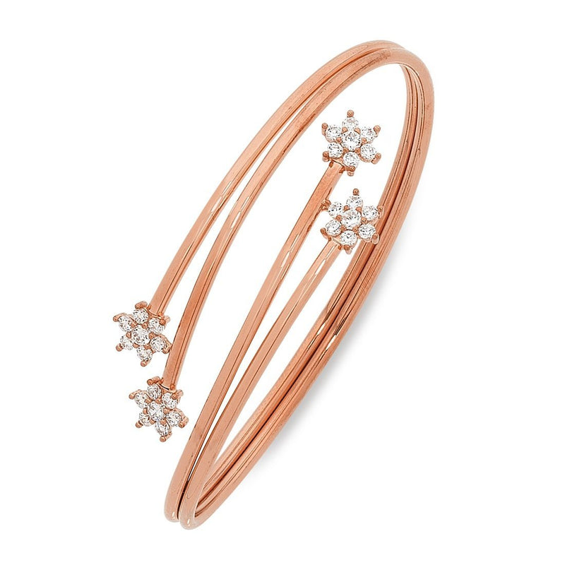 9ct Rose Gold Silver Infused Bangle with Flower Ends Bracelets Bevilles 