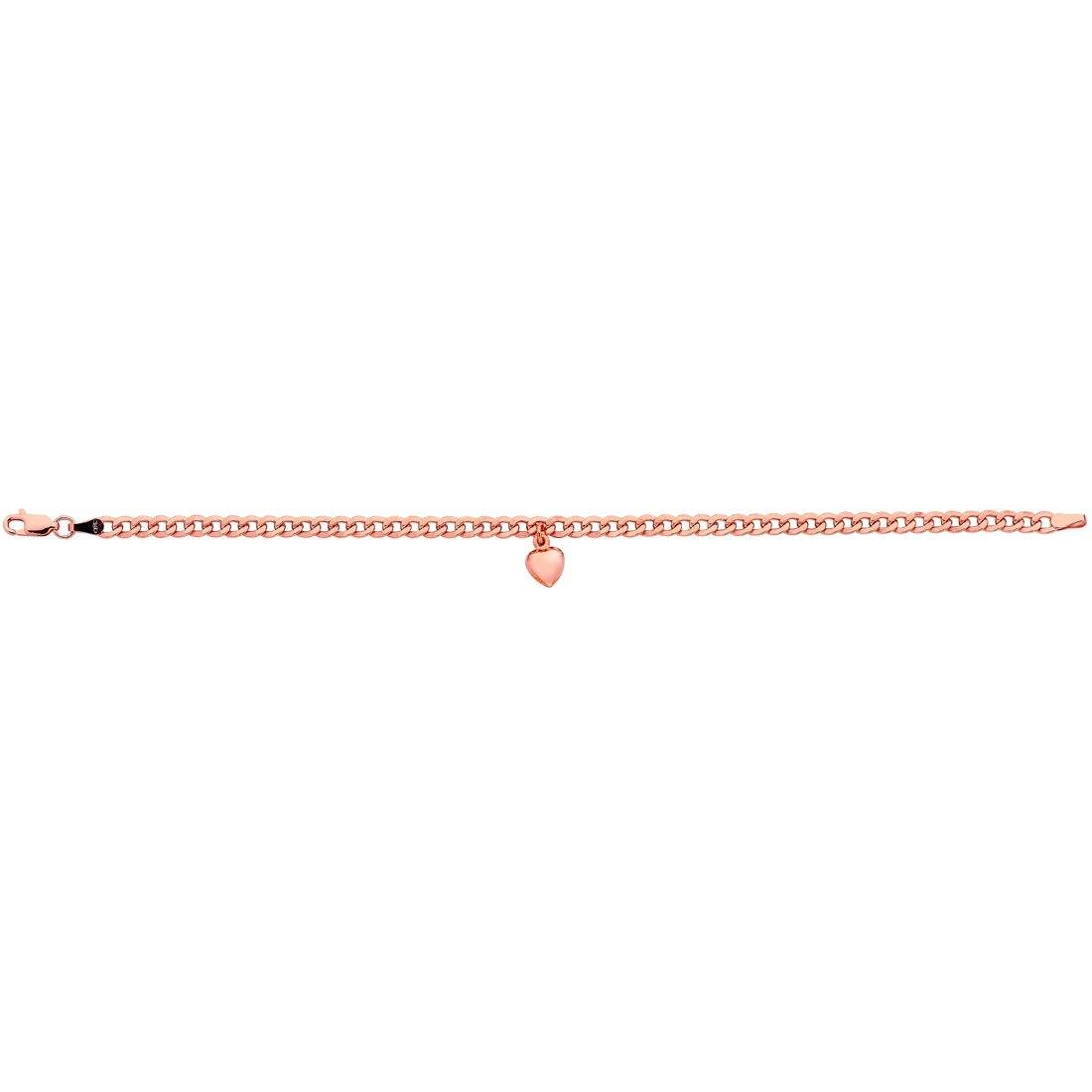 9ct Rose Gold Silver Infused Curb Bracelet with Heart Charm Bracelets Bevilles 