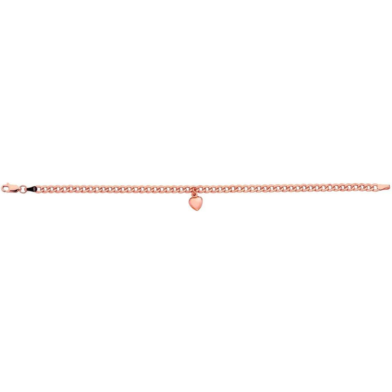 9ct Rose Gold Silver Infused Curb Bracelet with Heart Charm Bracelets Bevilles 