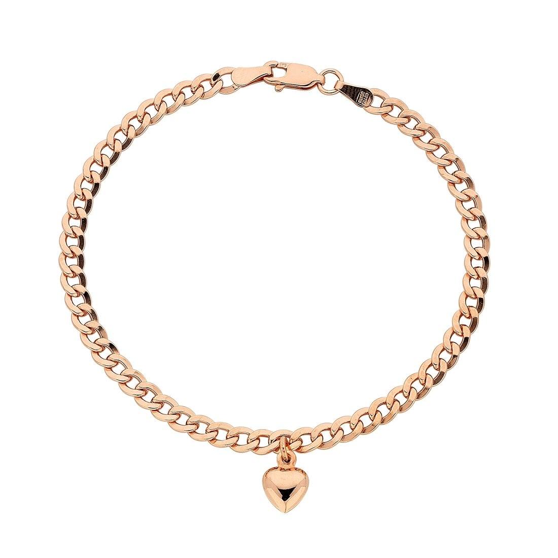 9ct Rose Gold Silver Infused Curb Bracelet with Heart Charm Bracelets Bevilles 