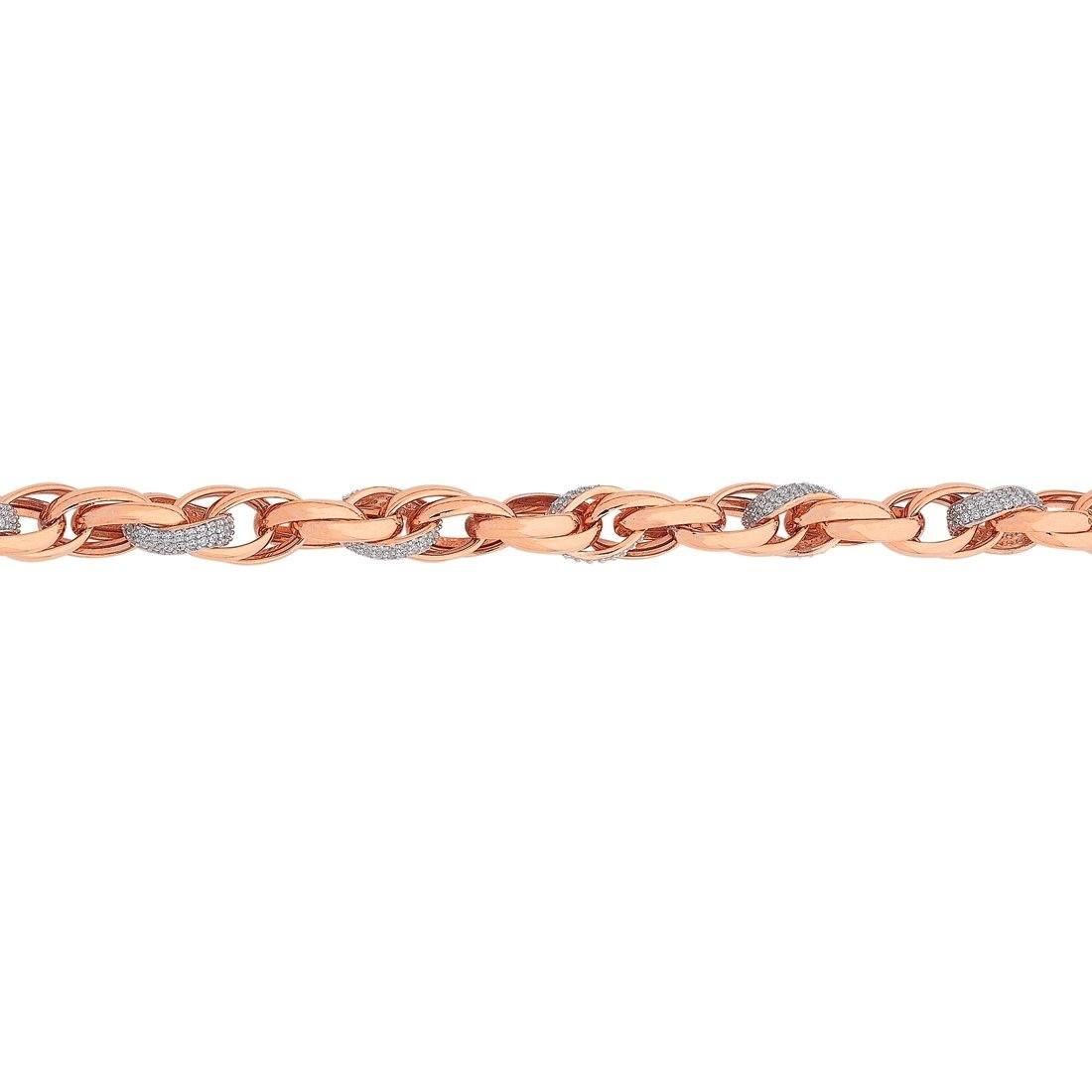 9ct Rose Gold Silver Infused Oval Belcher Bracelet with Cubic Zirconia Bracelets Bevilles 