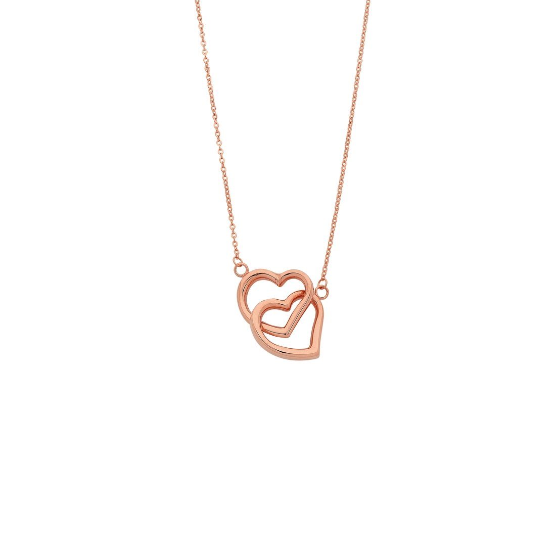 9ct Rose Gold Silver Infused Twin Hearts Necklace Necklaces Bevilles 