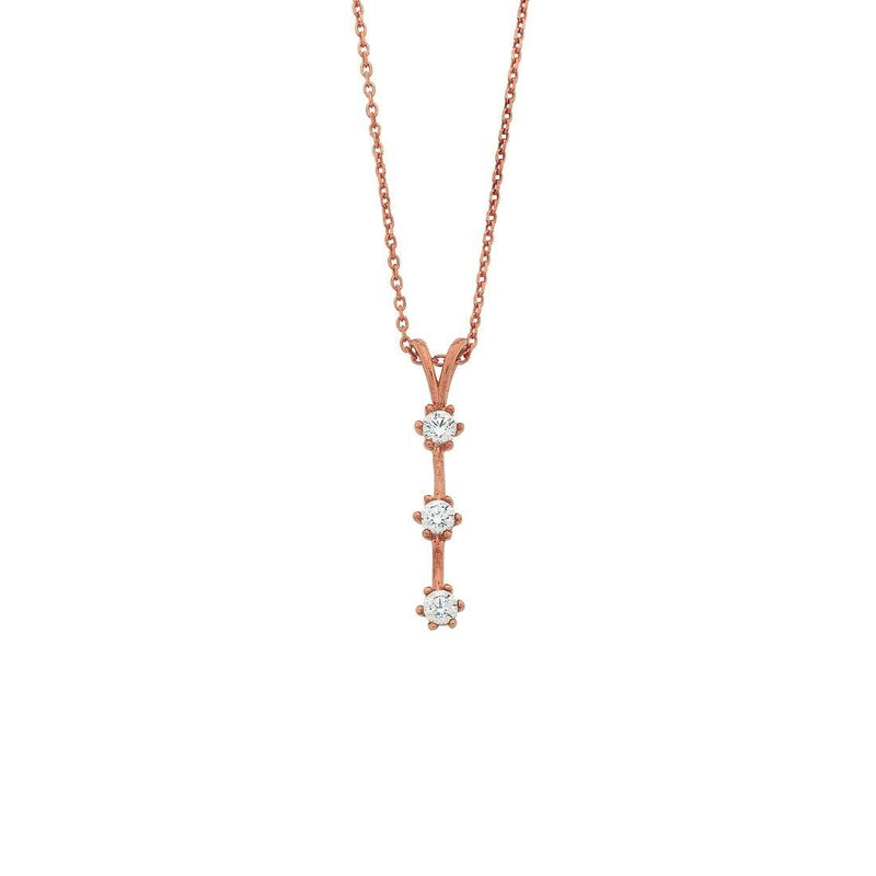 9ct Rose Gold Silver Infused Triple Cubic Zirconia Drop Bar Necklace Necklaces Bevilles 