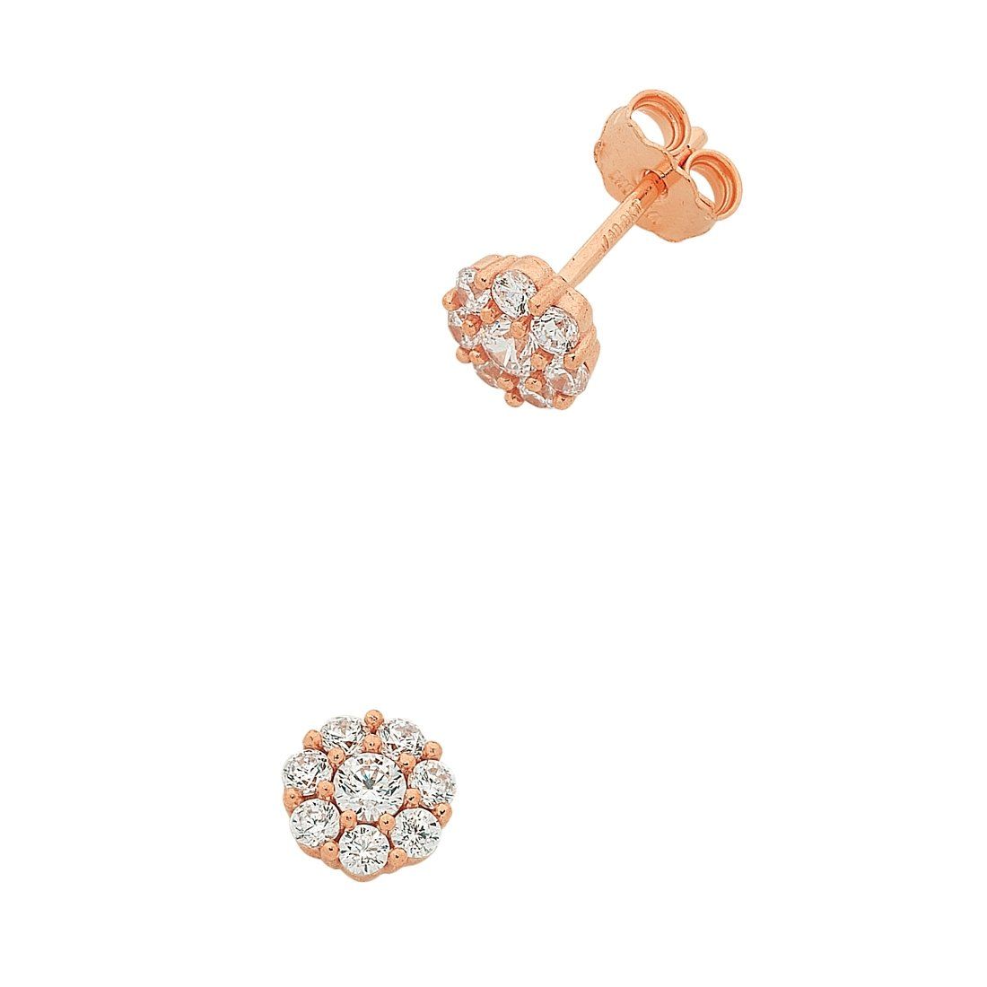 9ct Rose Gold Silver Infused Cubic Zirconia Flower Stud Earrings Earrings Bevilles 