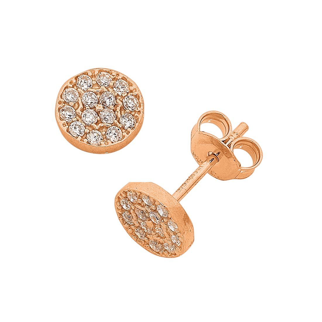 9ct Rose Gold Infused Cubic Zirconia Round Stud Earrings Earrings Bevilles 