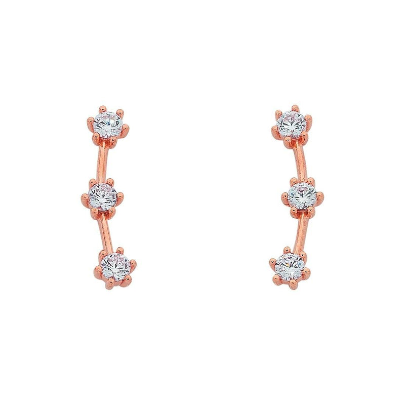 9ct Rose Gold Silver Infused Cubic Zirconia Ear Climbers Earrings Bevilles 