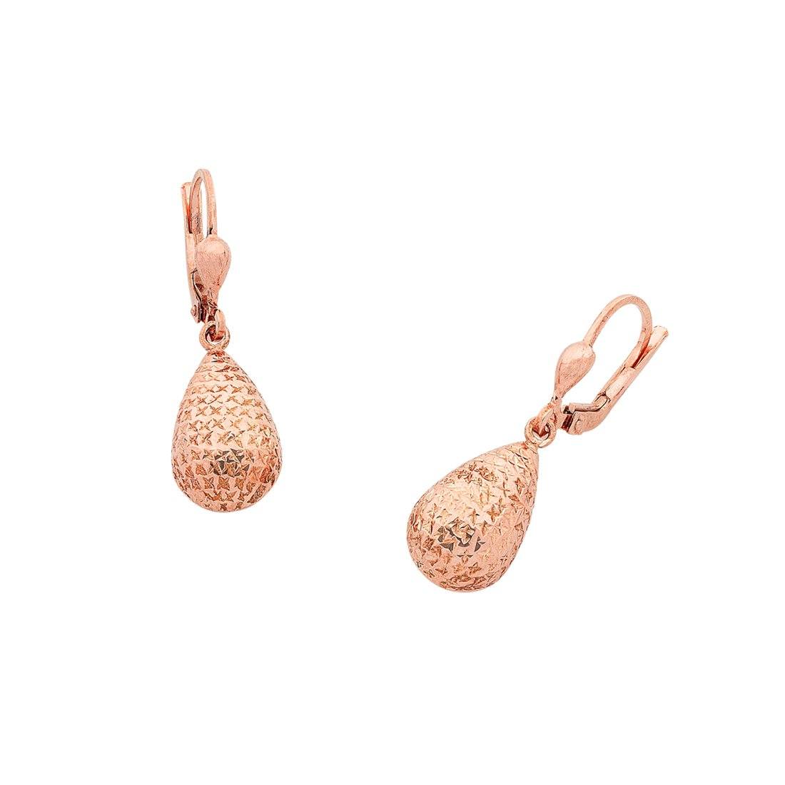 9ct Rose Gold Silver Infused Pear Shape Drop Earrings Earrings Bevilles 