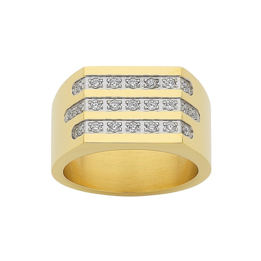 Stainless Steel Gold Colour Crystal Mens Ring Rings Bevilles 