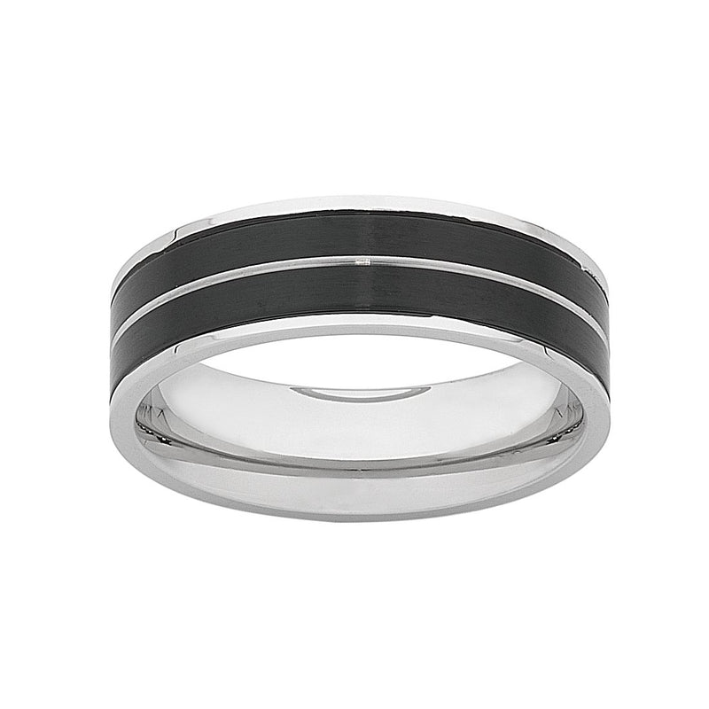 Stainless Steel Men's Ring with Black Plated Sides Rings Bevilles 