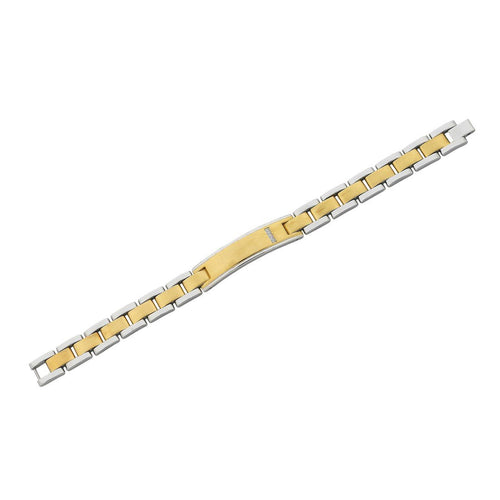 Stainless Steel Two Tone Mens ID Bracelet with Cubic Zirconias Bracelets Bevilles 