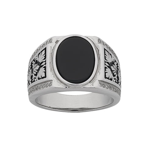 Mens Sterling Silver Black Stone Ring Rings Bevilles 
