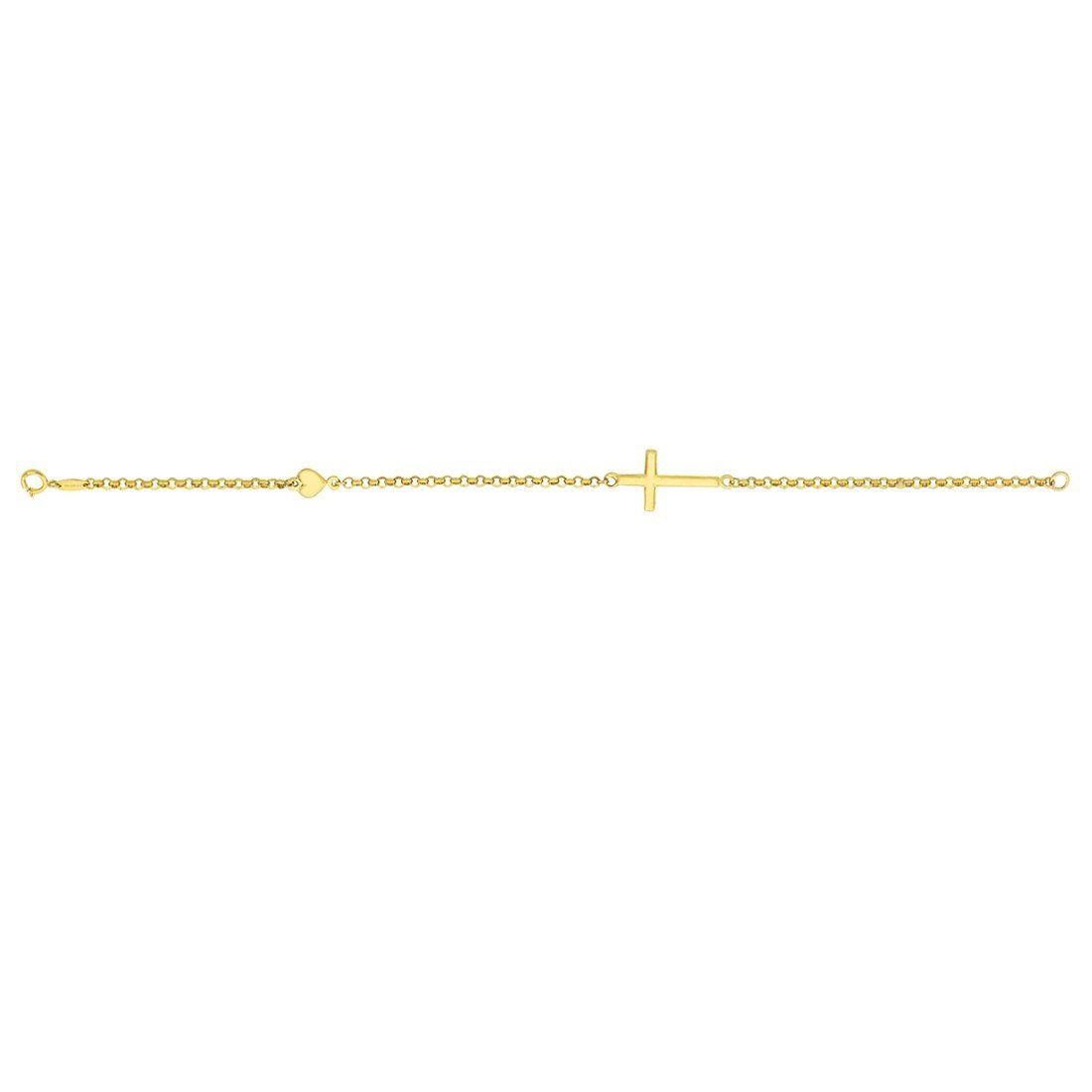 9ct Yellow Gold Cross and Puff Heart Bracelet Bracelets Bevilles 