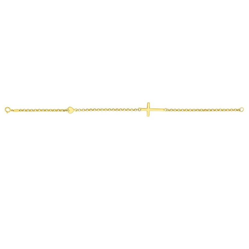 9ct Yellow Gold Cross and Puff Heart Bracelet Bracelets Bevilles 