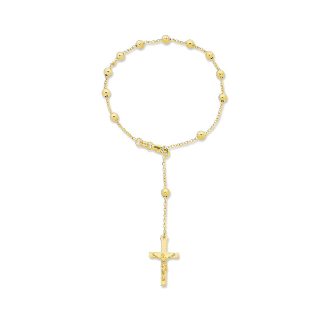 9ct Yellow Gold Rosary Bead Bracelet with Cross 19cm Bracelets Bevilles 