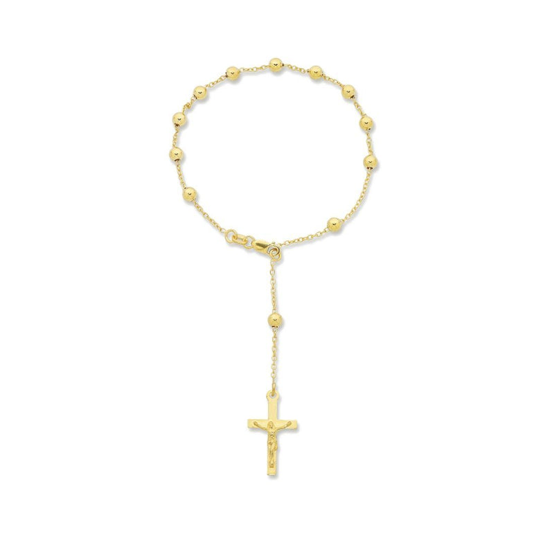 9ct Yellow Gold Rosary Bead Bracelet with Cross 19cm Bracelets Bevilles 