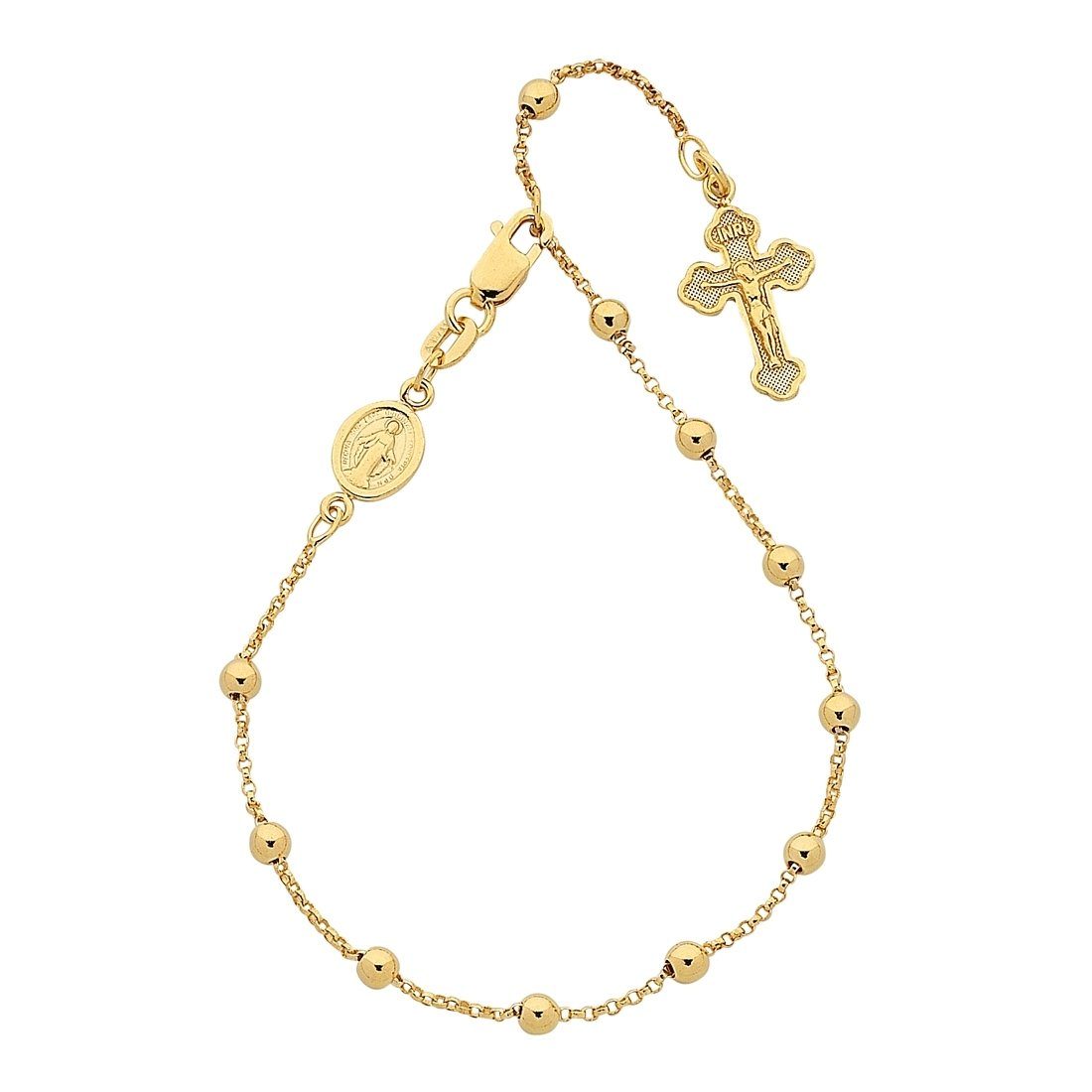 9ct Yellow Gold Rosary Bead And Rolo Bead Religious Bracelet 19cm Bracelets Bevilles 
