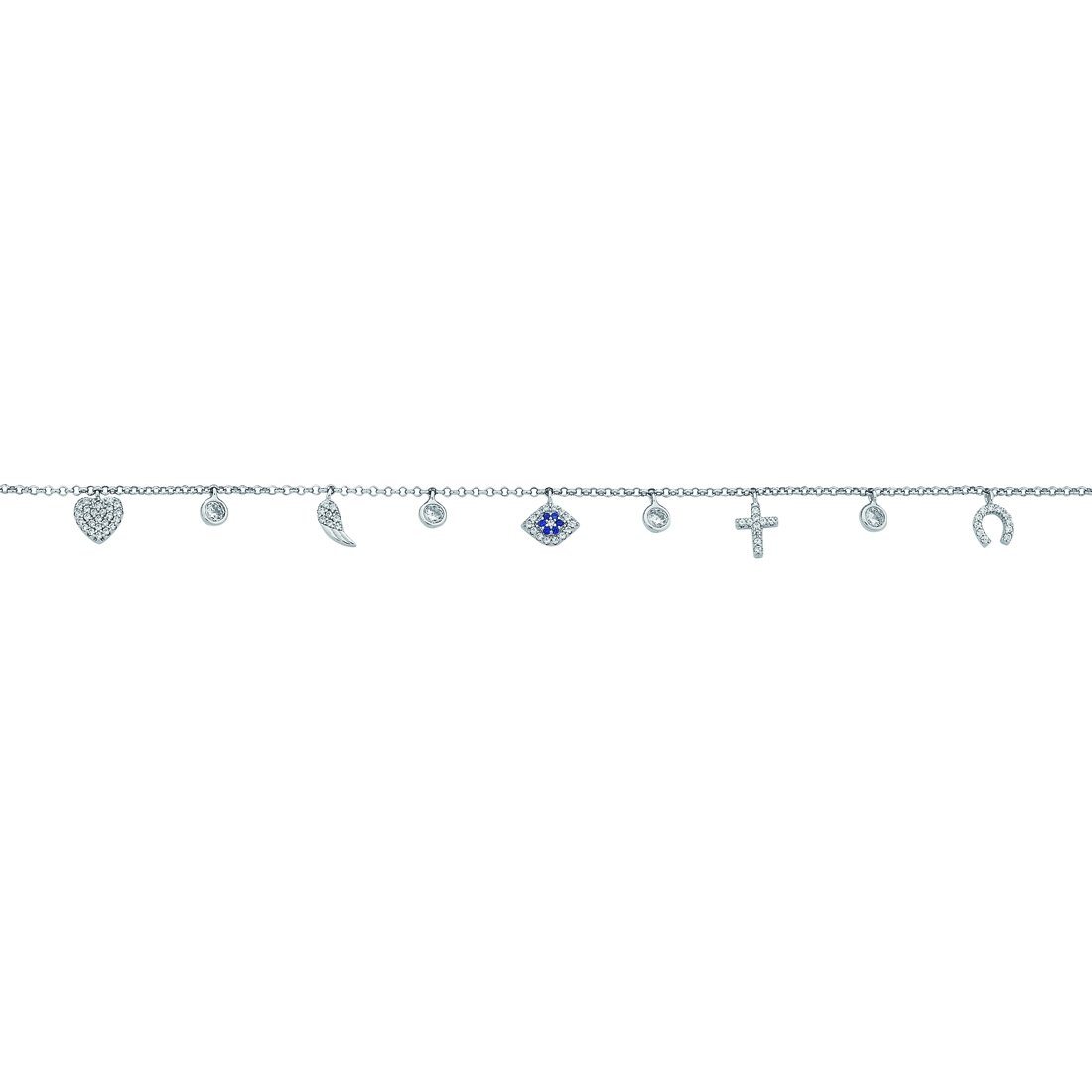 Sterling Silver Cubic Zirconia 9 Charm Anklet Anklet Bevilles 