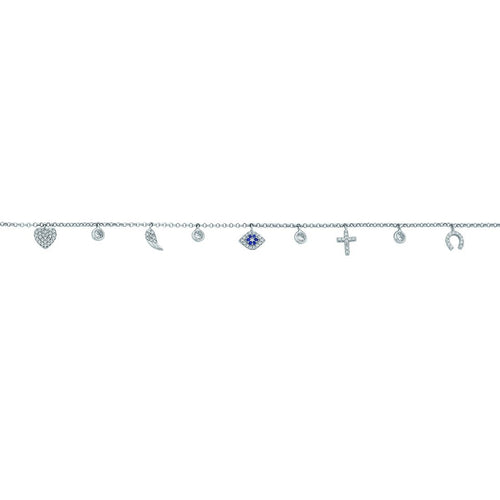 Sterling Silver Cubic Zirconia 9 Charm Anklet Anklet Bevilles 