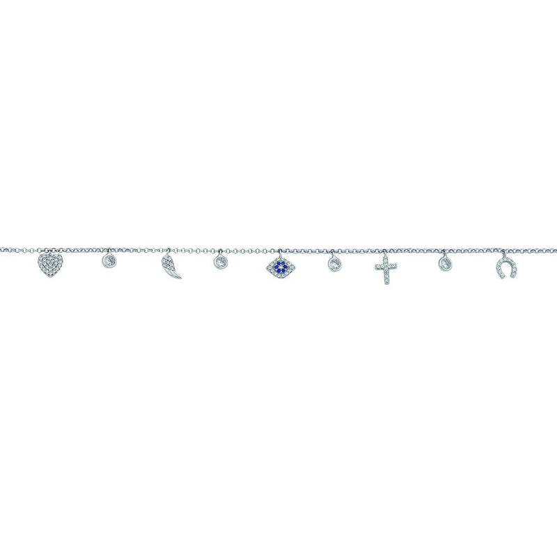 Sterling Silver Cubic Zirconia 9 Charm Anklet Anklet Bevilles 