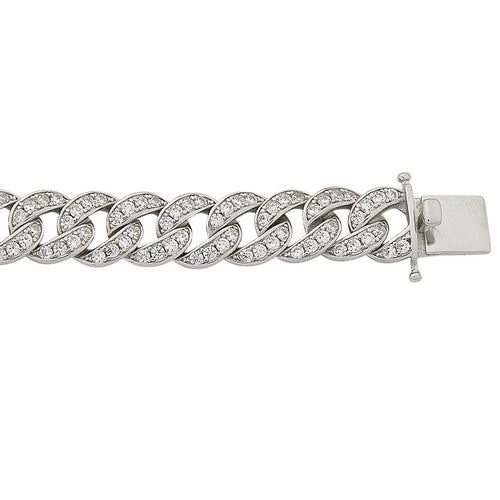 Sterling Silver Cubic Zirconia Pave Set Curb Link Bracelet Bracelets Bevilles 
