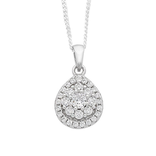 Sterling Silver Cubic Zirconia Pear Halo Necklace Necklaces Bevilles 