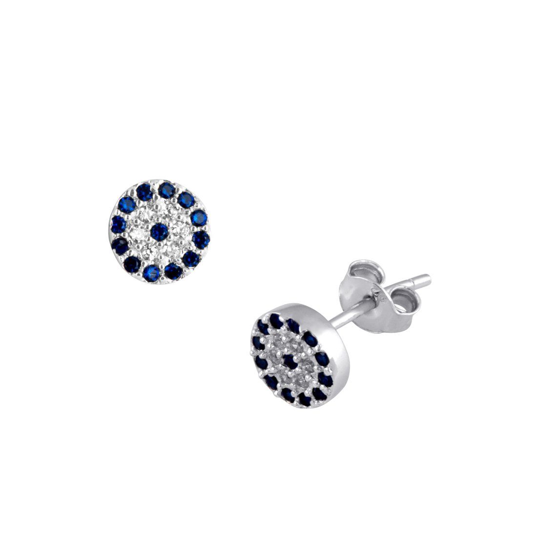 Sterling Silver White and Blue Cubic Zirconia Stud Earrings Earrings Bevilles 
