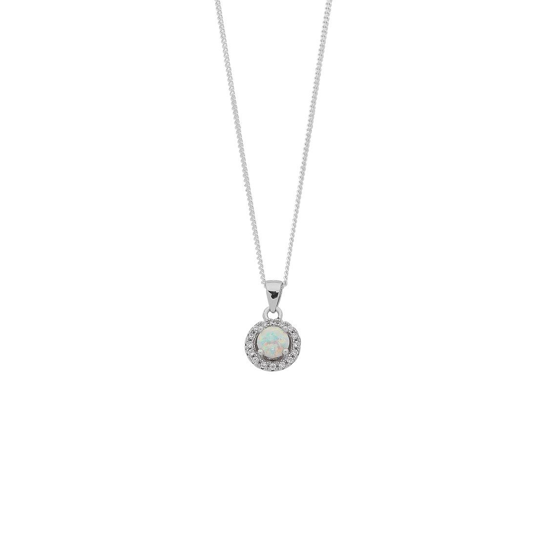 Sterling Silver Synthetic Opal and Cubic Zirconia Necklace Necklaces Bevilles 
