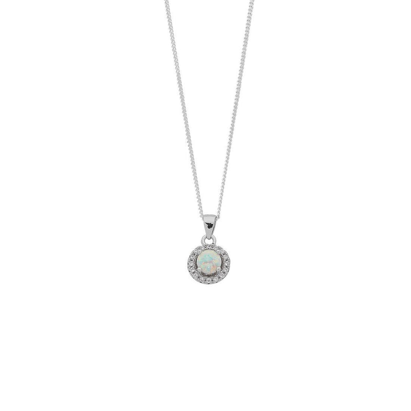 Sterling Silver Synthetic Opal and Cubic Zirconia Necklace Necklaces Bevilles 