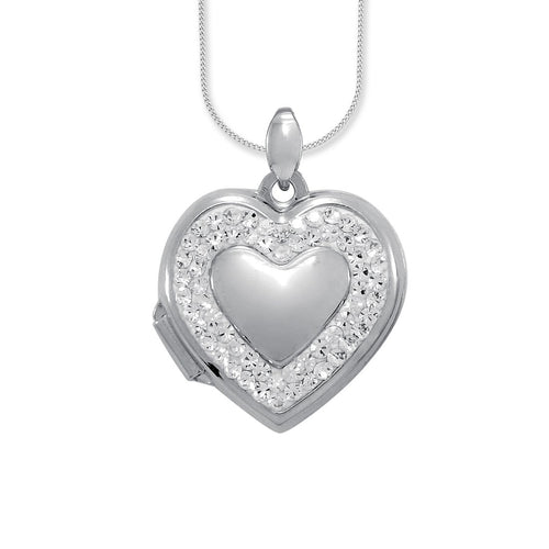 Sterling Silver Crystal Heart Locket Necklace Necklaces Bevilles 