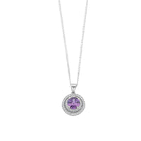 February Birthstone Sterling Silver Purple Cubic Zirconia Halo Necklace Necklaces Bevilles 