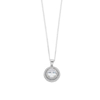 April Birthstone Sterling Silver White Cubic Zirconia Halo Necklace Necklaces Bevilles 