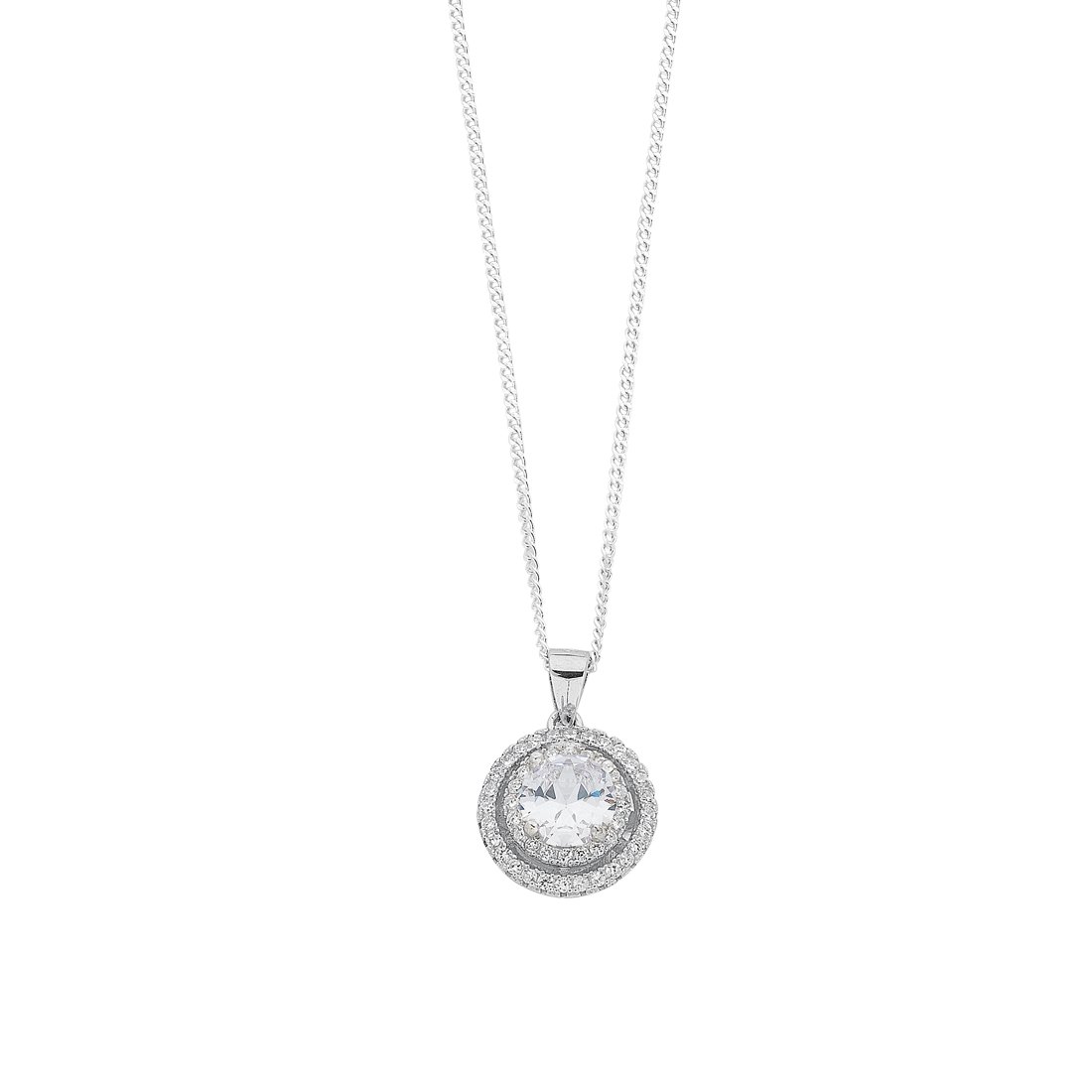 April Birthstone Sterling Silver White Cubic Zirconia Halo Necklace Necklaces Bevilles 