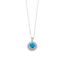 December Birthstone Sterling Silver Synthetic Blue Opal & Cubic Zirconia Halo Necklace Necklaces Bevilles 