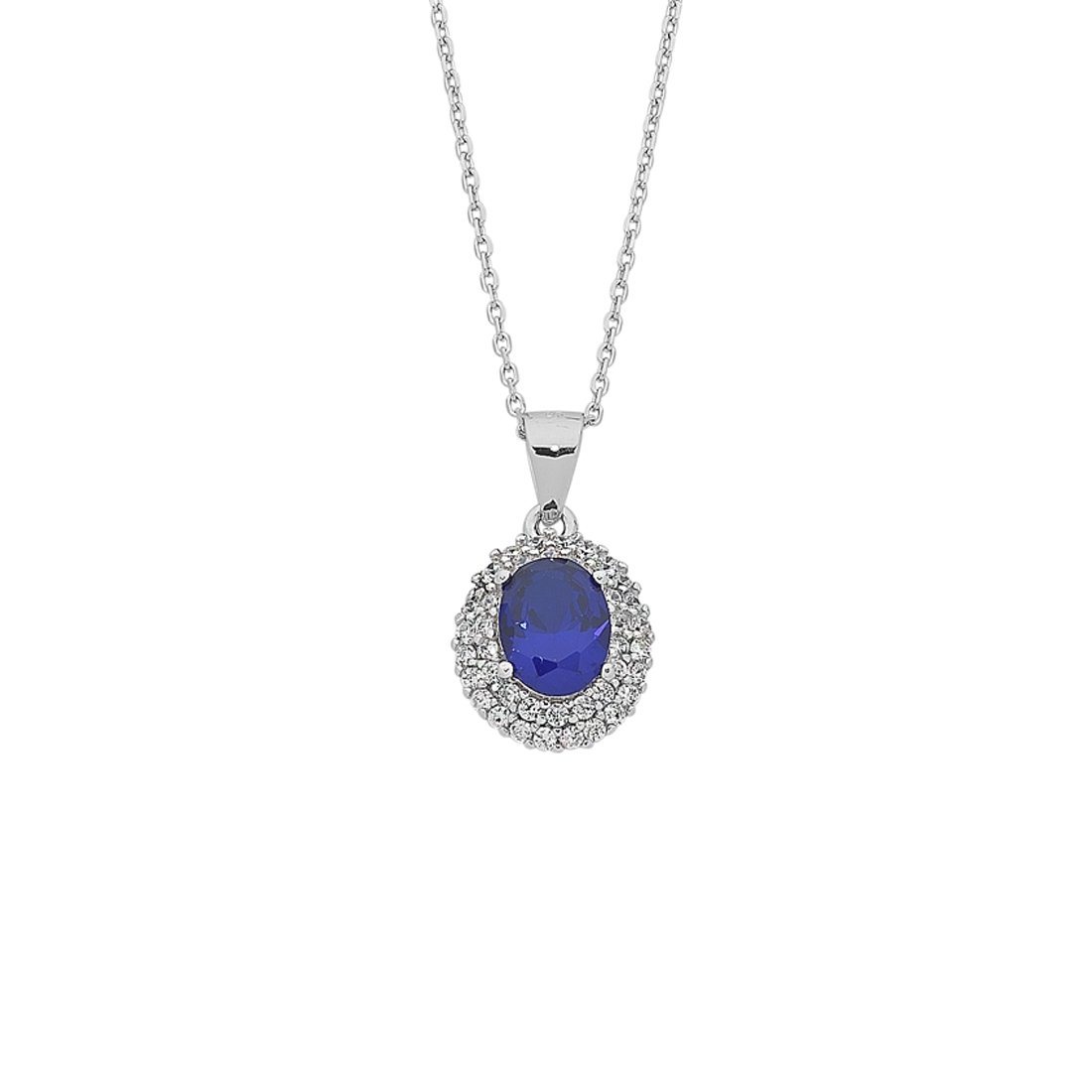 Sterling Silver Blue Cubic Zirconia Necklace Necklaces Bevilles 