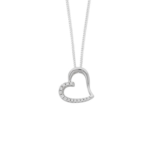 Sterling Silver Open Heart Cubic Zirconia Necklace Necklaces Bevilles 