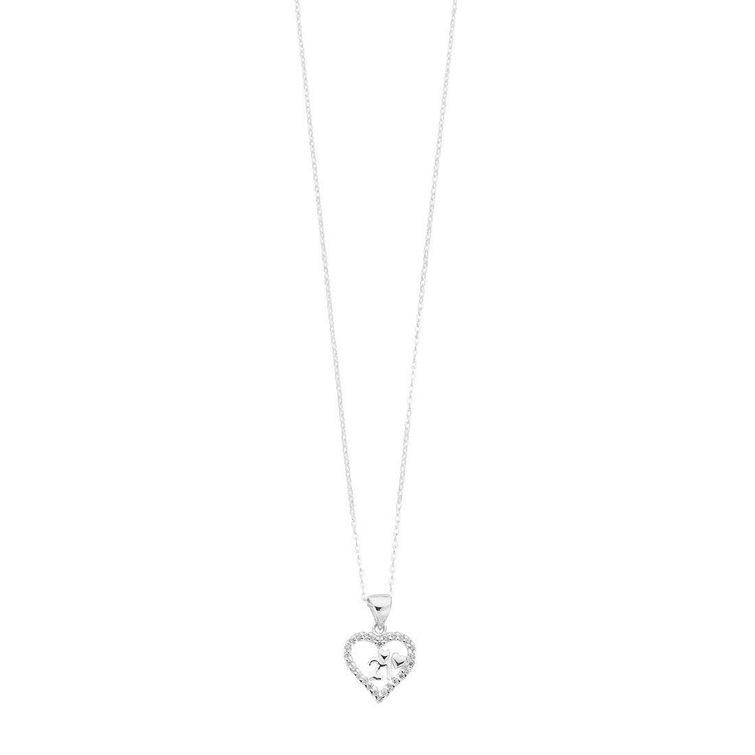 Sterling Silver 21 Pendant Curb Necklace with Cubic Zirconia And Open Heart Necklaces Bevilles 