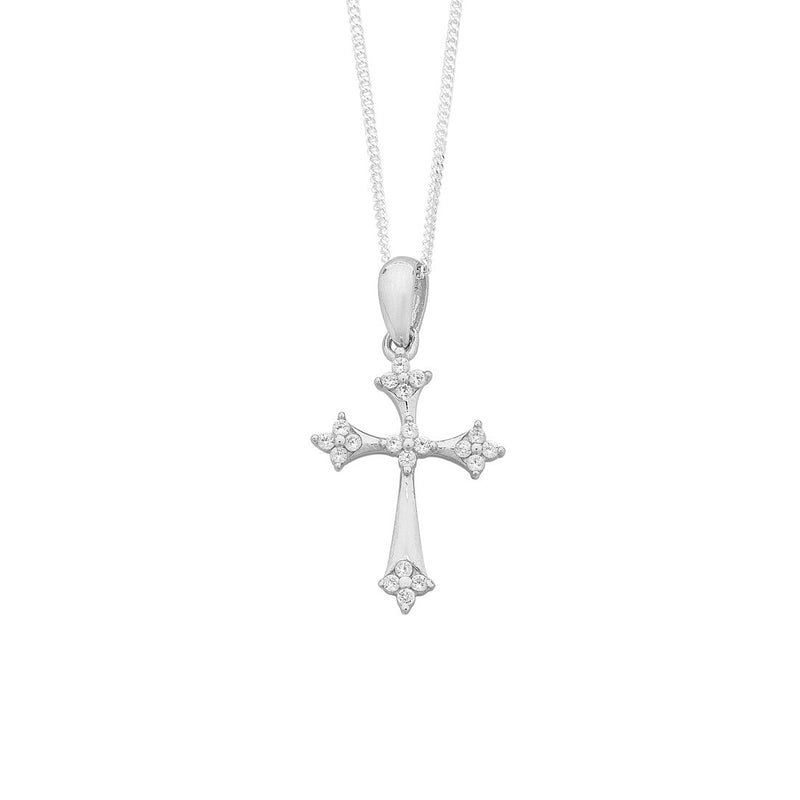 Sterling Silver Cubic Zirconia Set Cross Necklace Necklaces Bevilles 