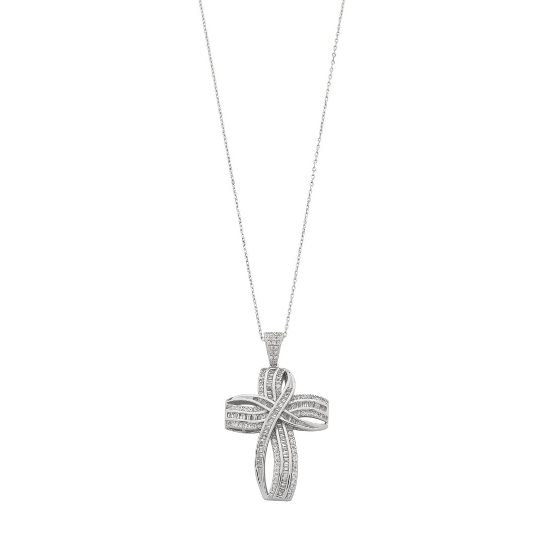 Sterling Silver Cubic Zirconia Large Cross Necklace Necklaces Bevilles 