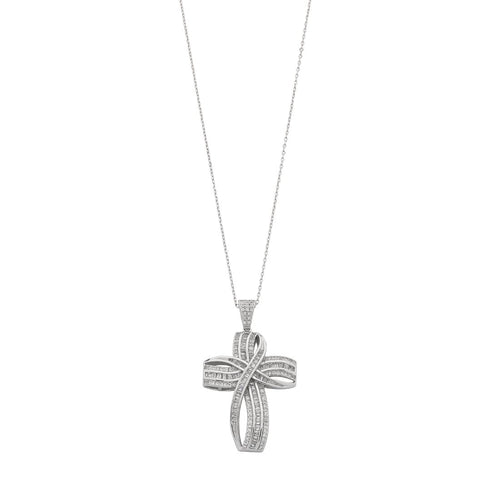 Sterling Silver Cubic Zirconia Large Cross Necklace Necklaces Bevilles 