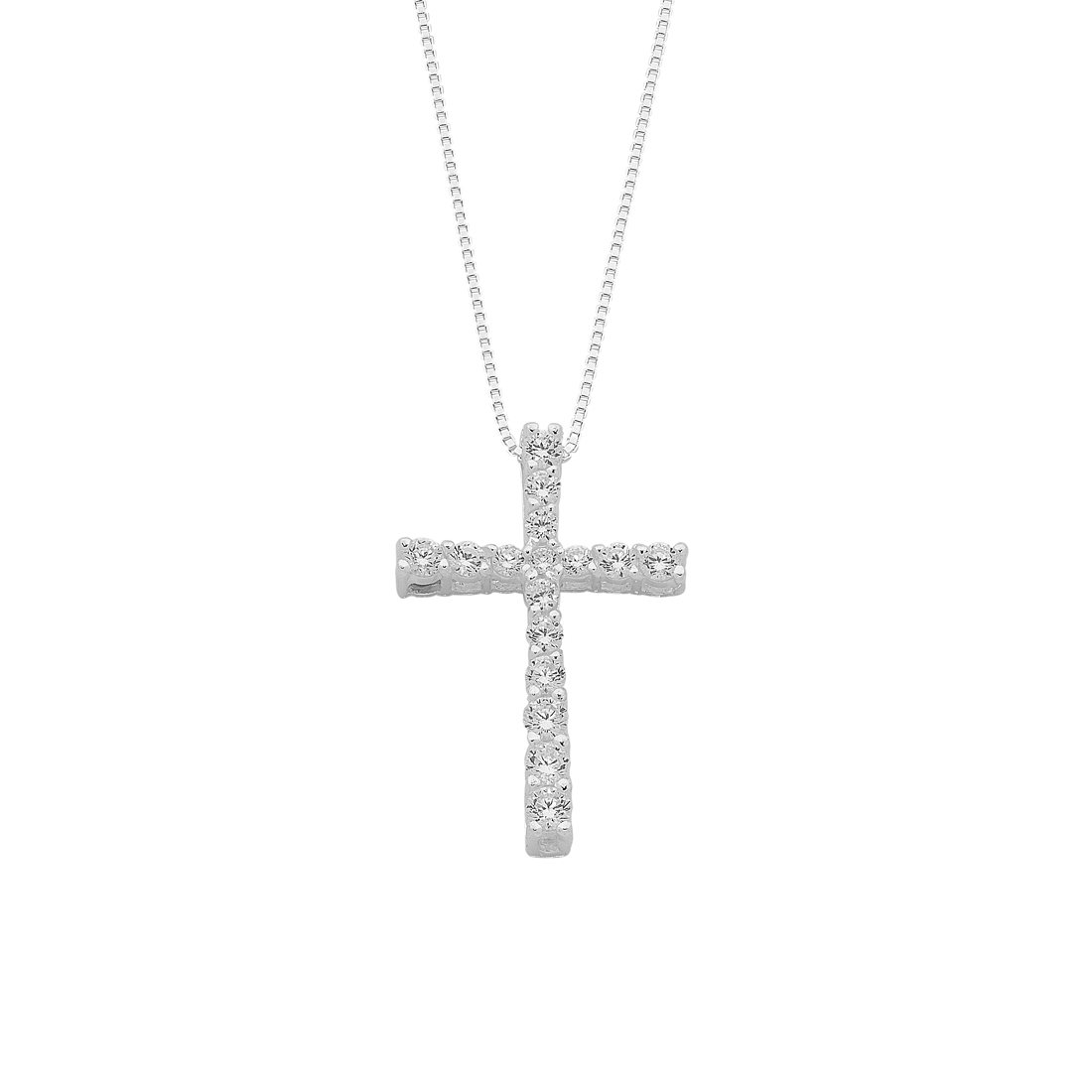Sterling Silver Cubic Zirconia Claw Set Cross Necklace Necklaces Bevilles 